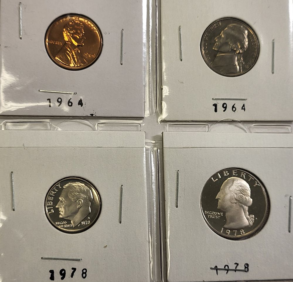 lot of 4 proof coins gorgeous! . 1964 lincoln cent bu red proof, 1964 jefferson nickel 