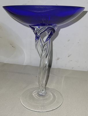 Art Glass Cobalt Blue vintage J krosno . beautiful art polish glass 9" tall 7" wide no damage 