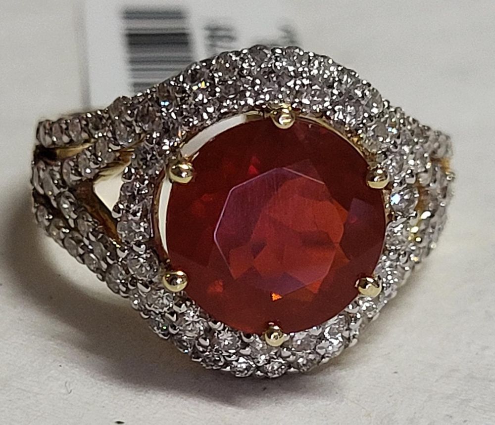 18K gold Fire Opal w/Diamonds Ring W/Appraisal . 18K gold Diamond, Fire Opal Ring W/Appraisal 