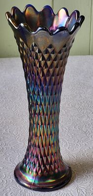 northwood carnival glass cobalt diamond point vase from estate collection 10 1/4" great color 