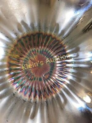 Antique Northwood rays green carnival glass ruffled bowl 8" in pre owned condition no breaks