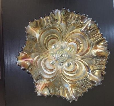 Antique Imperial scroll carnival amethyst bowl 8". pre owned condition very pretty amethyst