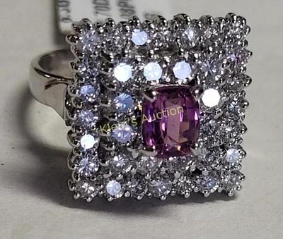 18K Gold, Diamonds & Pink Sapphire Ring W/AppraisalWOW! 18K white gold setting w/ center