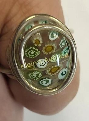 sterling silver millefiori cabochon ring Beautiful. sz 7 from estate sterling silver w