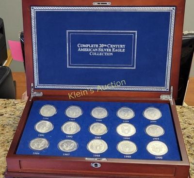 15 coins Silver Eagles Set BU 1986 -2000 w/preseno. 15 coins Silver Eagles Set BU 1986 -2000
