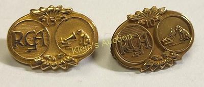 10K yellow gold RCA service Award pins 10 & 15 yr. vintage rca talking dog victrola 10K solid