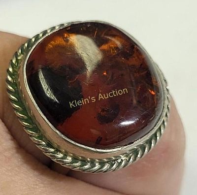 genuine amber & sterling vtg estate ring. size 7.5 likely native American around 60's to 70's