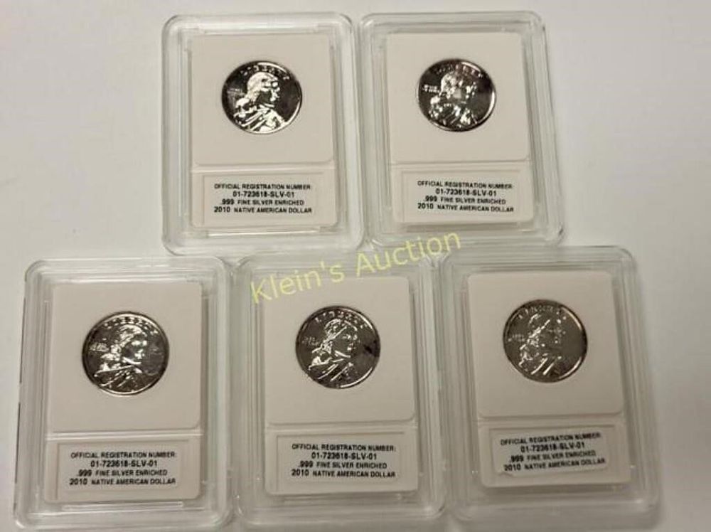 5 2010 native American dollar.999 silvr enriched n. lot of 5 2010 native American dollar .999 