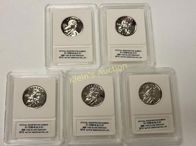 5 2010 native American dollar.999 silvr enriched n. lot of 5 2010 native American dollar .999 