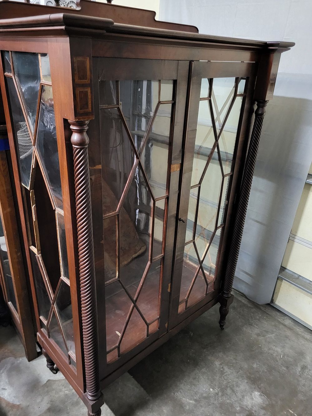 custom made mahogany china closet w/orig plans. originally made for BF tillson from the 