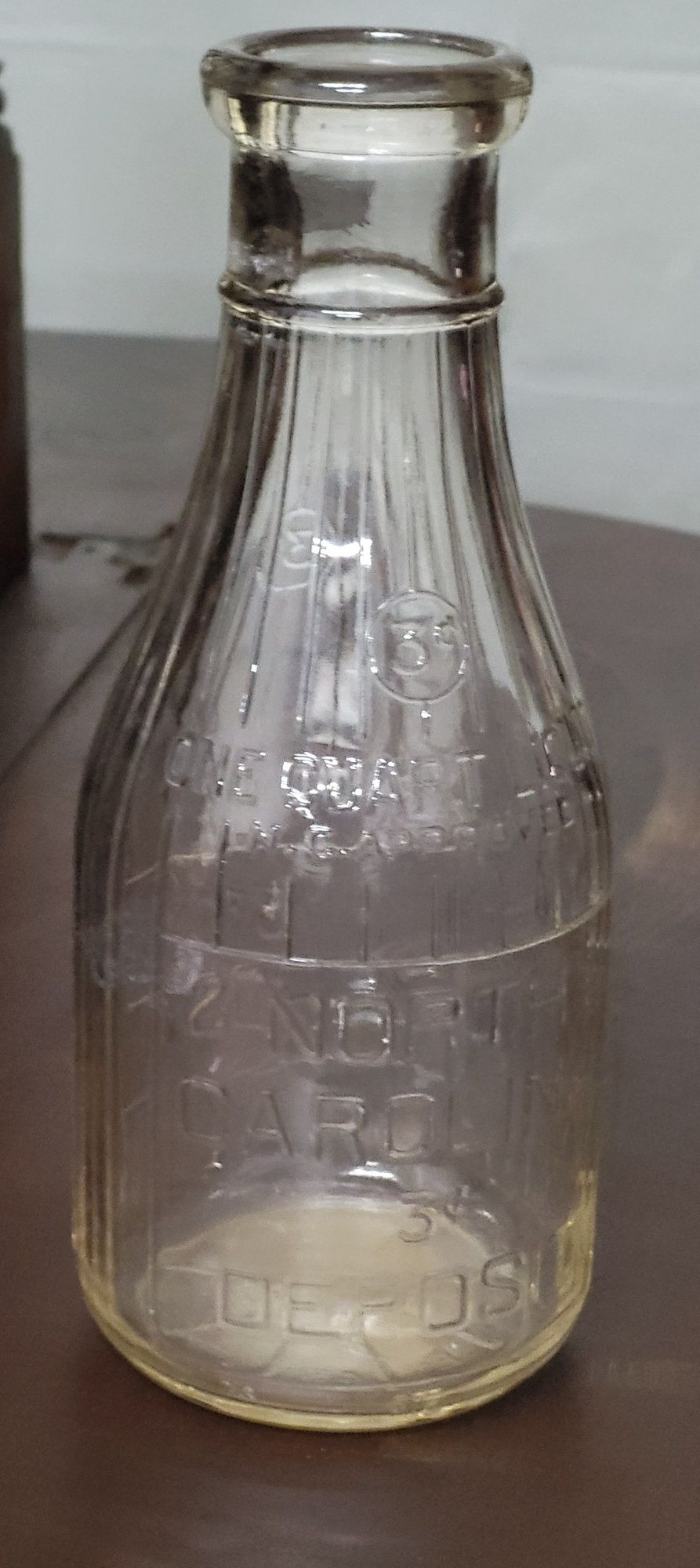 rare 1900's 1 quart glass milk bottle NC. from estate no damage noted see pics