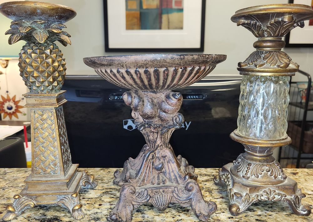 decorative Candle Holders various sizes lot of 3. beautiful decorative candle holders lot of 3 
