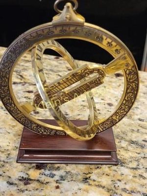 vintage equinoctial ring dial w/ wood base excellent! what a great sundial in orig style made 