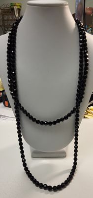 vtg 50" black faceted bead necklace glass?. from estate 50" long unsigned see pics