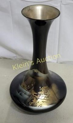 bronze chokin Japanese asain vase 22k gold incised. 8 1/4" from estate circa 1940-50's incised 