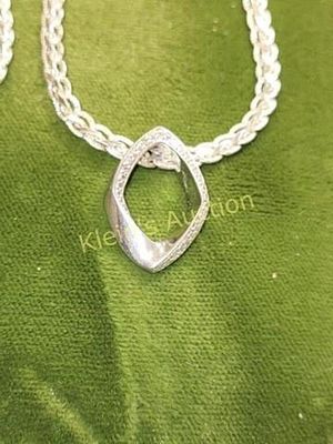Diamonds & sterling silver necklace 18" Nice!. from estate 18" chain unmarked but not magnetic 