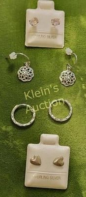 sterling silver earrings lot of 4 pairs snowflake,. rose quartz too! all sterling and 1 pair has 