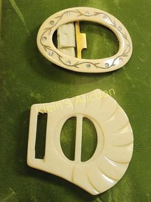 1920"s celluloid paste belt buckles French lot of2. also commonly used as a sash buckle appx 3" 