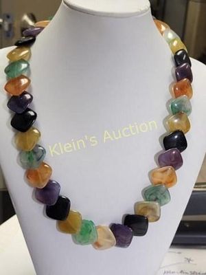 faux stone layered necklace lucite diamond shaped. 20" long from estate very clean vintage 