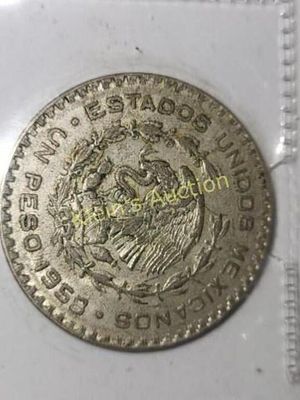 1958 Mexico peso silver coin. old Mexican silver dollar coin 1958 see pics
