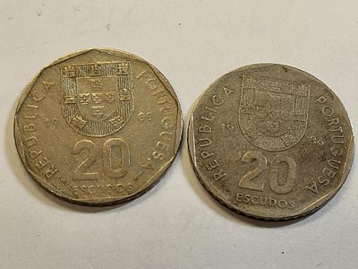 Portugal 20 escudos coins lot of 2 . nice collectible coins both for one bid! see pics