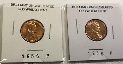 bu lincoln cents wheat pennies 1956 & 58. brilliant uncirculated check these out they are both 