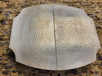 nickel sliver antique hammered serving tray . 9" x 8" closed and opens up to 12 1/2" x 8" 