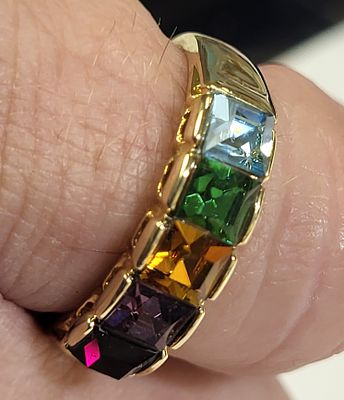 18K ge multi gemstone cocktail ring beautiful!. from estate signe 18k ge 5 stones vey nice see pics