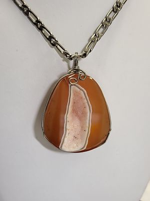 orange druzy agate crazy lace & 14k gf necklace. 24" 14K white gold filled chain and rare large 