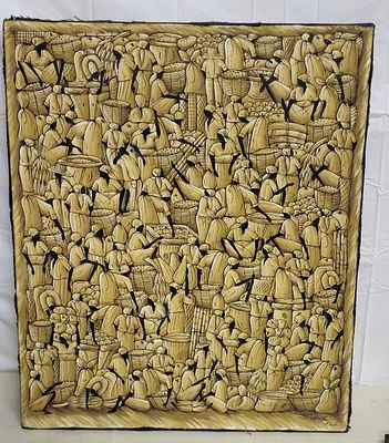 rainbow touch marketplace minimalist in haiti signed Evanson 
20" x 14" on canvas signe in 