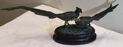 Bronzed Pheasant Couple Sculpture painted Base orig prop from TV Series Matlock 7 1/2" x 22" in 
