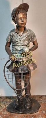 Bronze Girl Tennis player 51" statue signed G Mani. Bronze Girl Tennis player 51" statue signed 