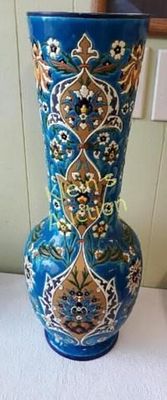 Jules Vieillard Bordeaux faience enameled Vase 22". Jules Vieillard Bordeaux faience Antique 