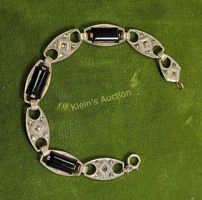 art deco 1920's EI Franklin sterling bracelet w/ marcasites &amp; onyxfrom estate 6 1/2" in 