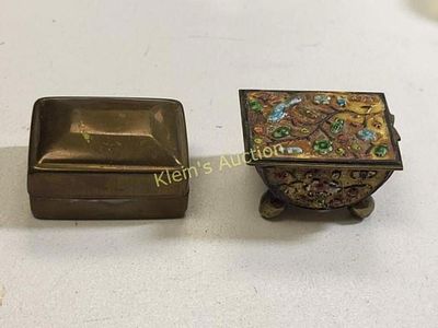 vtg pair of trinket box's raised enamel decorated. antique china stamp box trinket with raised 