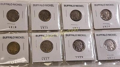 buffalo nickel lot 8 coins 1919-1936. 8 nice buffalo nickels all for one bid seepics