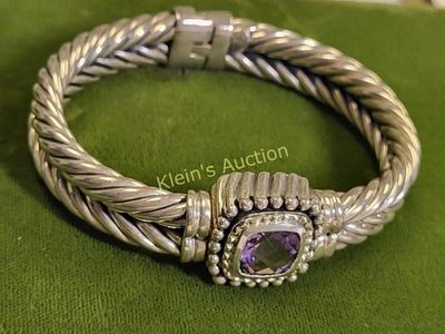 sterling & 18K cable cuff bracelet amethyst ity. vtg sterling &amp; 18K cable cuff bracelet 