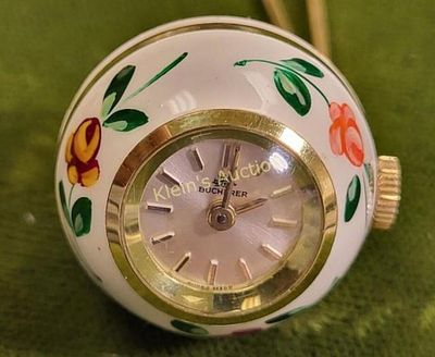 Bucherer swiss hand painted pendant watch works!. super clean example w/30" gold tone chain all 