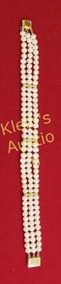 14K yellow gold triple strand akoya pearl bracelet. from estate 7 1/2" signed on clasp w/14K 