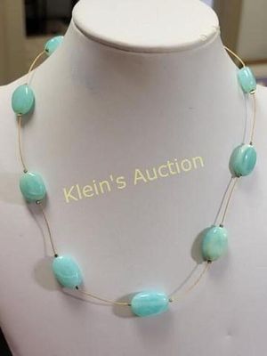 14K gf necklace w/blue opals? 16 1/2". from estate signed on clasp S&S 14K gf in great shape 16 