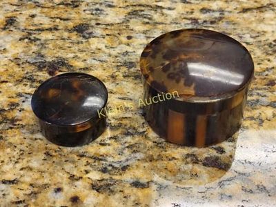 pair of antique tortoise shell snuff or ? boxes. 1 is 2 5/8" wide other is 1 3/4" wide see pics 