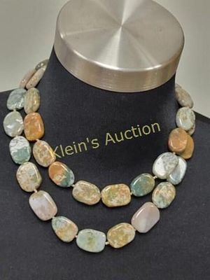 double strand moss agate necklace 18" w/sterling. from estate has sterling loop closure nice 