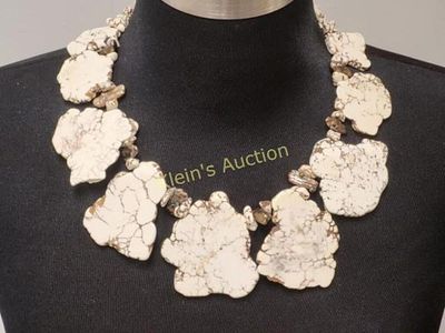 cream white turquoise w/mop necklace sterling too. lg white turquoise with mop in between 