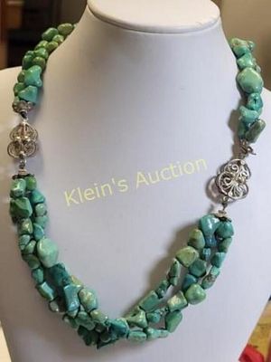 antique Navaho turquoise & silver filigre necklace. 18" gorgeous turquoise multi strand necklace 