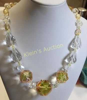 sterling & yellow Vaseline glass necklace pinks tw. sterling &amp; yellow Vaseline glass 