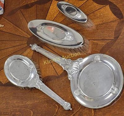sterling whiting antique dresser set brushes &amp; mirror3 brushes and 1 beveled hand mirror 