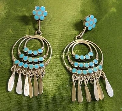 vtg zuni sterling & turquoise earrings d Toshorvaa. vtg zuni sterling &amp; turquoise earrings d 