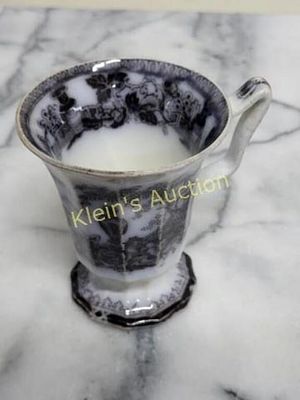 rare antique mulberry transferware cup early 1800s. very early piece 3 5/8" tall x 3" across the 