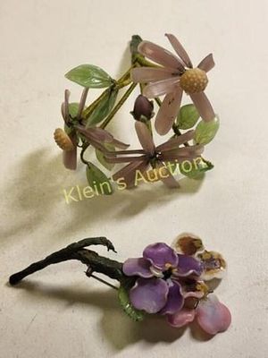 pair of antique glass flowers brooches. from estate both for one bid seepics