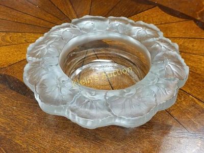 lalique? frosted to clear geranium wine coaster. 6 5/8" wide -3 1/2" inside can not find 